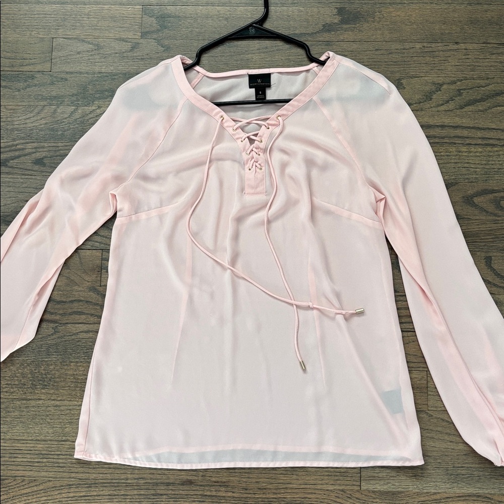 Worthington Light Pink Lace-Up Blouse - Picture 2 of 16